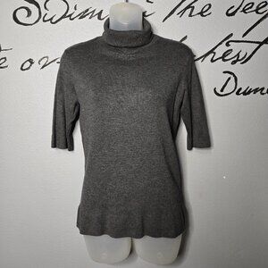 Liz Claiborne Career Elbow Length Turtleneck Lightweight Knit Top, Charcoal, S
